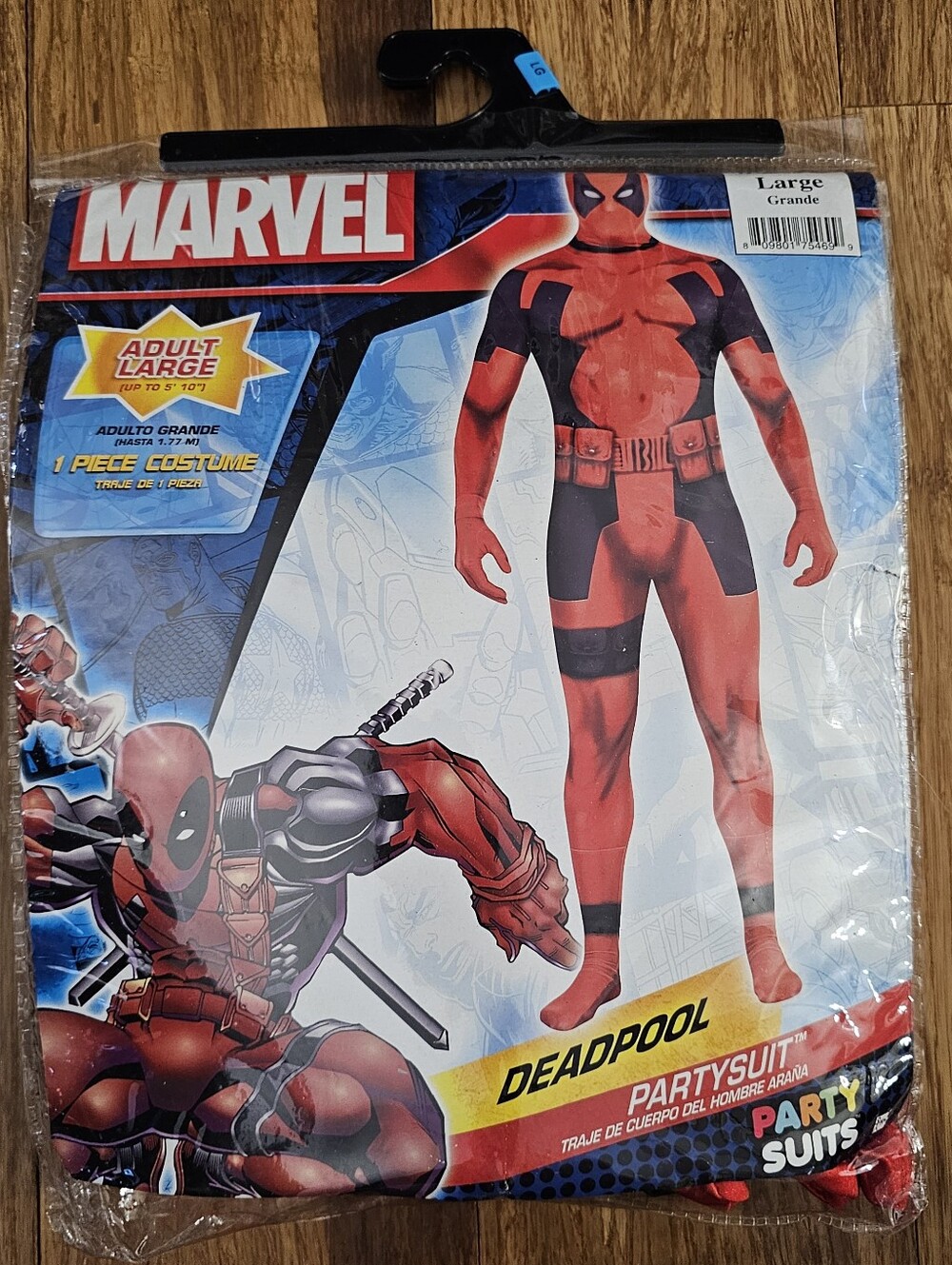 New Marvel Deadpool Partysuit Full Body Jumpsuit Costume Adult Large Up to 5'10